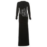 Women's Solid-Colored Sexy Round-Neck Lace-Up Lace-Up Dress In Autumn/Winter