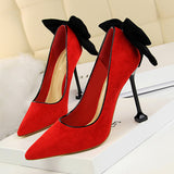 Zingj Korean Version Sexy Skinny High-Heeled Shoes Women's Shoes With High Heel Suede Shallow Pointed Bow Single