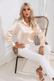Satin Shirt Satin Imitation Silk Long-Sleeved Pure Color Elegant Button Front Lapel