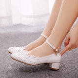 3 Cm Square-To-Head Single-Shoe With Single Shoe Spring And Autumn Lace Bridal Shoes For Pregnant Women's Wedding