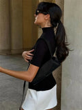 Mock Neck Short Sleeve Contrast Black N White Mini Dress- Outfit