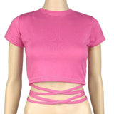 Summer Women Black Short T-Shirts Sexy Crop Tops Short Sleeve Bandage Tee Tops Female Shirts Fashion Woman