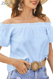 Off Shoulder Women Blouse Short Sleeve 2023 New Ruffled Shirt Casual Loose Sweet Tops Solid Color Clothes Blusas
