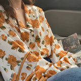 Shirts Women Notched Loose Spring Long Sleeve Floral Elegant Korean Vintage Sweet French Style High Street Chiffon