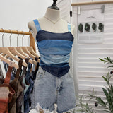 Hottie Tie Dye Irregular Sleeveless Small Sleeveless Sleeve Strip Back Strap Bow Strap Bow Blouse