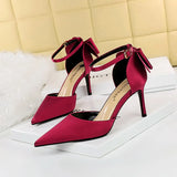Zingj Korean Version Of Sweet Women's Shoes Fine Heel High Heel Shallow Mouth Pointed Silk Hollow Bow After A Word With