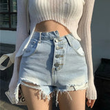 Retro Casual Jeans Shorts Bottom Chic Irregular High Waist Hole Denim Shorts Girl Fashion Sexy Hot Jeans Women Plus