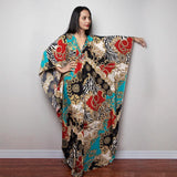 Print Deep V-neck Dress Batwing Sleeve Long Dresses Women 2022 Summer Dress Beachwear Bohemian Women Kaftan