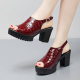 Mouth Patent Leather Crocodile High Heel Sandals Summer White Wedding Shoes Waterproof Table Thick Cheongsam Walking Shoes Coarse Heel Women's