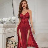 Zingj Sex Underwear Sexy Female Lace Mesh Slit Long Skirt Home Clothes Sex