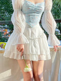 White Mini Skirt Women Lolita Vintage Elegant Double-layer Ruffles Patchwork High Waist A-line Cute Black Skirt