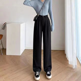 Zingj Pants Female Autumn 2024 New High Waist Pendant Straight Pear Shaped Pants Narrow Version Of The Floor Wide Leg Pants-Outfit