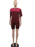 Casual Solid Velvet Loose Shorts Set Women Summer Short Sleeve Top And Shorts 2 Pieces Suit Sportwear