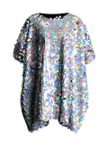 Street Trend Dress Loose Plus-Size Cloak Dress 2025 Spring New Round-Necked Brighten Cover Cover Meat Short Dress