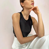 Satin White V Neck Crop Tops Women Sleeveless Elegant 2022 Summer Casual Cami Basic Off Shoulder Sexy Tank Tops