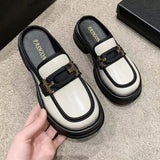 Bag Head Half Slippers Women 2025 Autumn New Round Head Thick Soles To Wear Cold