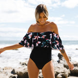New Ruffle Swimwear Women One Piece Swimsuit Female Bathing Suit Off Shoulder Bodysuit Push Up Monokini Swimsuit Biquini
