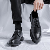 Zingj Shoes Men Korean Edition Fashion Business Dress British Suit Wedding Black Casual Shoes