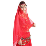 Women's Chiffon Belly Dance Headwear Coins Headband Scarf Headpiece Dance