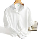 Casual Women Shirts 2021 Summer New Fashion Collar Plus Size Blouse Stripe Buttons White Shirt Women Tops