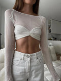Ruched Off Shoulder Long Sleeve Crop Top-Outfit
