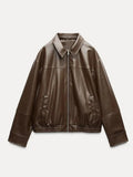 PU Leather Zipper Cropped Jacket- Outfit