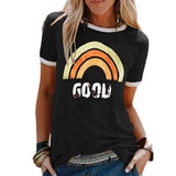 Queens Summer Fashion Women Rainbow Print Short Sleeve O-neck T-shirt Ladies Tops Cotton Tee Shirt Camiseta