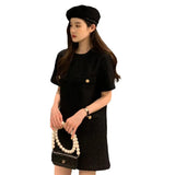 Zingj Chic Thin Tweed Small Short Sleeved Dress Female Summer New Royal Sister Small Sweet Wind Short
