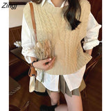 Sweater Vest Women Solid Chic Basic O-neck Autumn Basic Trendy Schoolgirls Knitwear Hot Sale Sleeveless Cozy Fashion