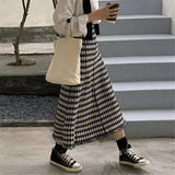 Houndstooth Knitted Skirt Female Autumn Winter High Waist Plaid Umbrella Long Skirt Women Black Tassel Midi A-Line