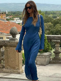 Round Neck Flare Long Sleeve Maxi Dress Women Solid Color Slim Wrap Hip Robes 2025 Fashion Female Vacation Party Vestido 211-1-Outfit