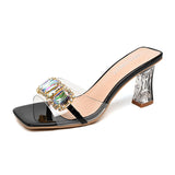 Transparent Slippers Female Crystal Slippers With Thick Heels In Summer, A New Style Of Transparent Middle Heel With Diamond Outside Wearing Sandals Fairy