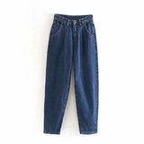 Streetwear Pleated Mom Jeans High Waist Loose Slouchy Jeans Pockets Boyfriend Pants Casual Ladies Denim
