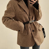 Zingj Chic Autumn Winter Retro Temperament Suit Collar Color Thousand Bird Case Loose Versatile Long Sleeve Wool Short Coat