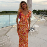 Dress 2025 Summer New Design Sense Niche Cross Flounce Print Dress