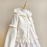 Lolita Cute Jacket Women Japanese Sweet Ruffles Kawaii Coat Tops Thicked Warm Cropped Hooded 2024 Chaqueta