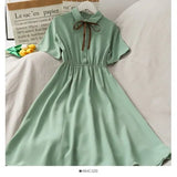 Women Chiffon Bow Solid High Waist Turn-down Collar Preppy Style Kawaii Ulzzang Popular Temperament Girls Summer