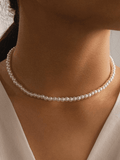 Faux Pearl Choker Necklace- Outfit