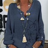 Spring Autumn Casual Long Sleeve V Nevk Loose Blouse Gentillove Oversized Shirts Tunics Elegant Cotton Linen Tops