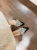 Wind Bag Head Lace Wedding Shoes Half Slippers Women 2025 Spring And Summer New Outside Wearing Pearl Water Drill Lazy Cold