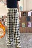 Fashion Warm Plush Pants Thick Plaid Women Casual Loose Wide Leg Trousers Korean Streetwear Straight Student Pants New
