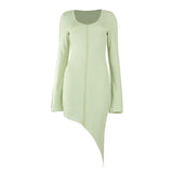 Women Autumn Winter Long Sleeve Soild Color Green Patchwork Bodycon Mini Short Dress 2020 Female Clothing