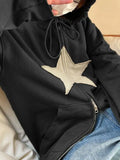 Vintage Star Patch Baggy Zip Up Hoodie- Outfit