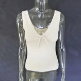 Deep V-Neck White Seam Top-Outfit