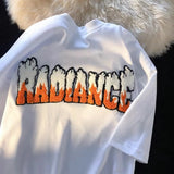 flocking embroidery letters O-neck short-sleeved tshirt women y2k tops streetwear y2k aesthetic casual loose tshirt