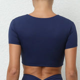 V-neck Sporty T-Shirts Women Sportswear Gym Sport Shirts Short Sleeve Top for Fitness Workout Clothing Female Yoga Crop