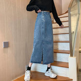 Zingj New Autumn Dress 2024 Women's Skirt High Waist Long Skirt Slit Jeans Skirt-Outfit