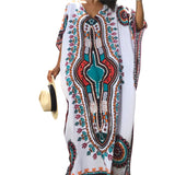 Indie Folk Printed Caftan Beach Dress Side Split Half Sleeve Women Summer Beachwear Long Cotton Robe de plage