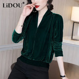Winter Velvet V-neck Oversized Solid Pullovers Ladies Casual Fashion Simple Top Women Long Sleeve All-match Jumper