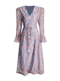 Fashion Temperament Dress Women 2025 New Long-Sleeved Dress V-Neck Print High-End Long Dress